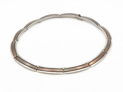 MEXICO 925 Silver  Vintage Two Tone Curved Bar Link Collar Necklace  NE2946