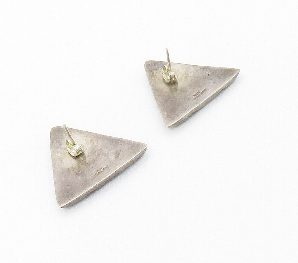 925 Sterling Silver  Vintage Dark Tone Fluted Triangle Drop Earrings  EG8532