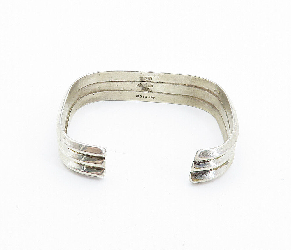 MEXICO 925 Sterling Silver  Vintage Shiny Fluted Square Cuff Bracelet  BT2812