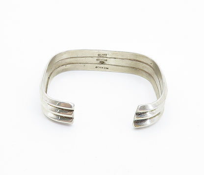 MEXICO 925 Sterling Silver  Vintage Shiny Fluted Square Cuff Bracelet  BT2812