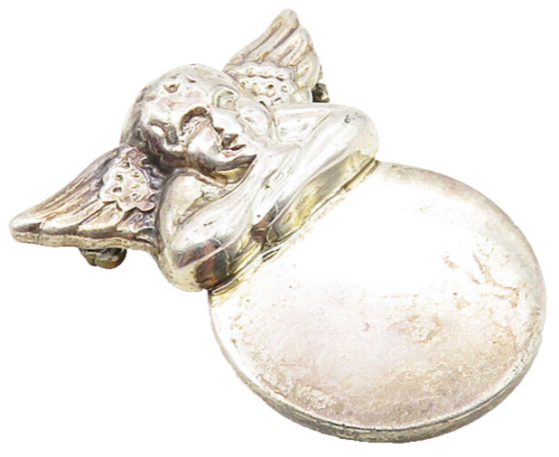 925 Sterling Silver  Vintage Shiny Baby Angel Smooth Brooch Pin  BP3521