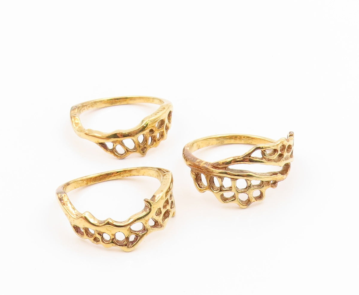 925 Sterling Silver Vintage Ring Gold Plated Openwork Multi Band Sz 9.5 RG36228
