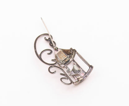 LANG 925 Sterling Silver  Vintage Shiny Swirl Bird Cage Brooch Pin  BP9142