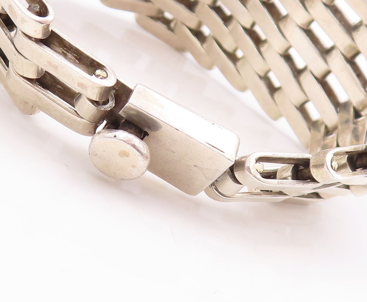 925 Sterling Silver Vintage Bracelet MEXICO Hinged Brick Wall Effect  BT10513