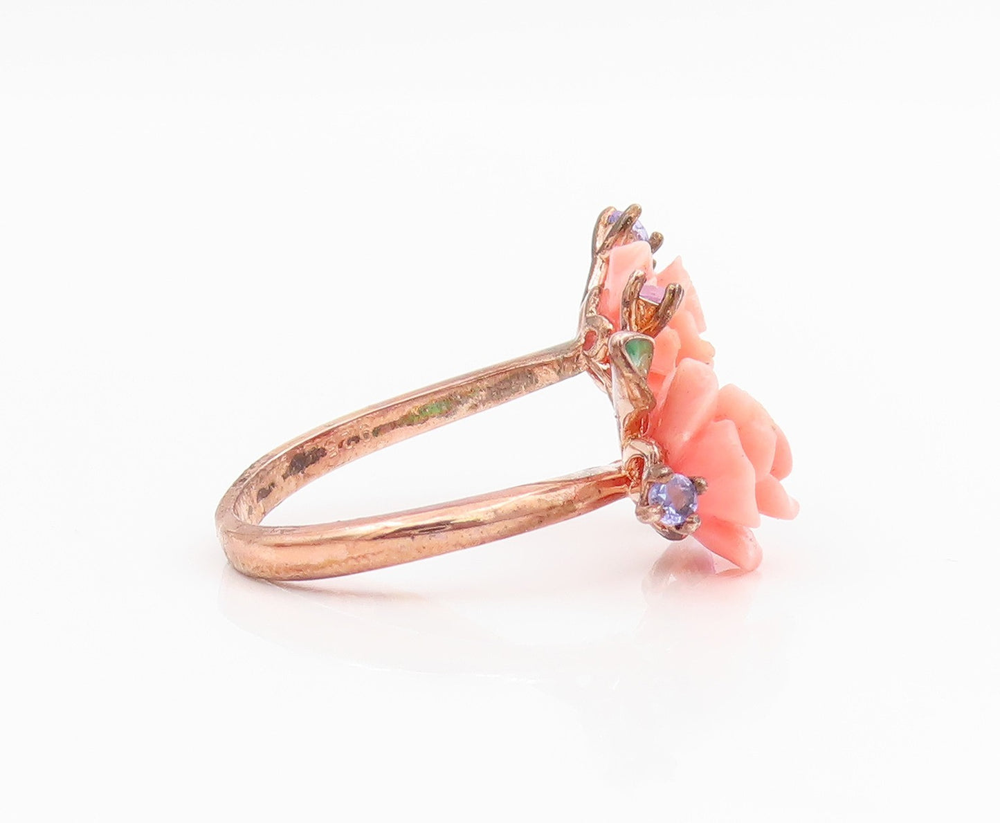 925 Sterling Silver Vintage Ring Gold Plated Tanzanite Rose Band  Sz 7  RG34263
