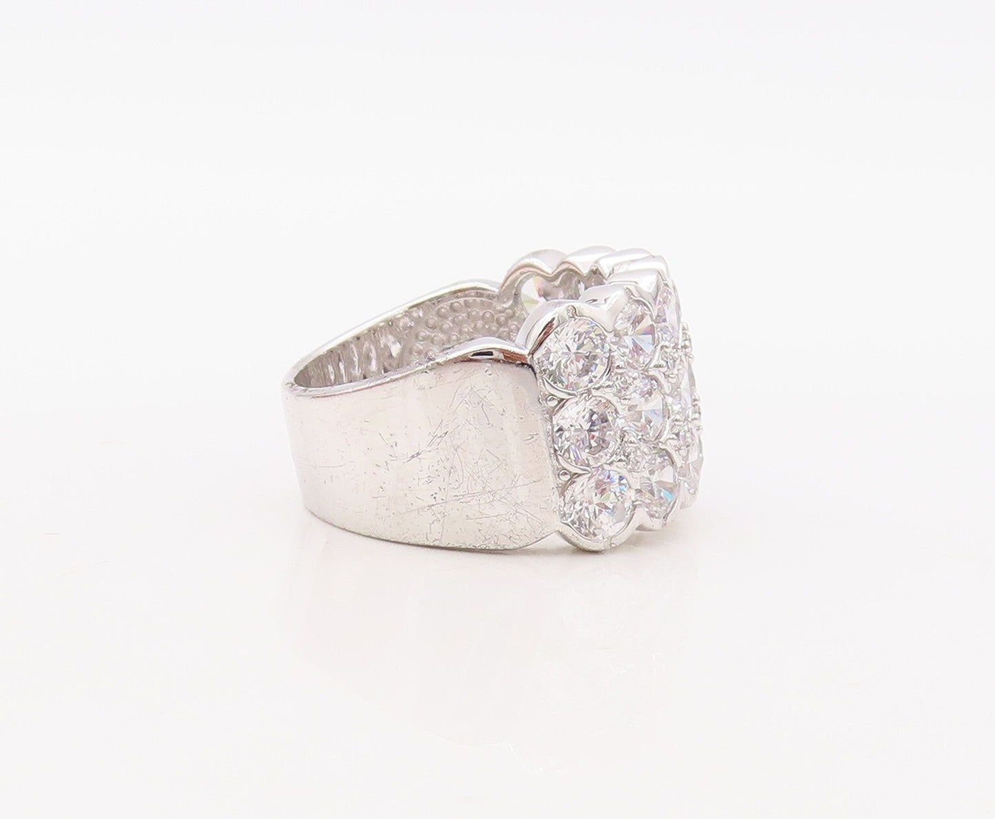 925 Sterling Silver Vintage Ring Designer Large CZ Inlay Band  Sz 7.5  RG30614