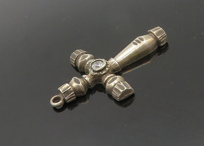 925 Sterling Silver  Vintage Cubic Zirconia Religious Cross Pendant  PT16747