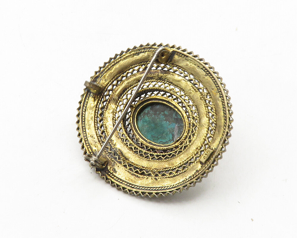 925 Sterling Silver  Vintage Cabochon Cut Chrysocolla Floral Brooch Pin BP3961