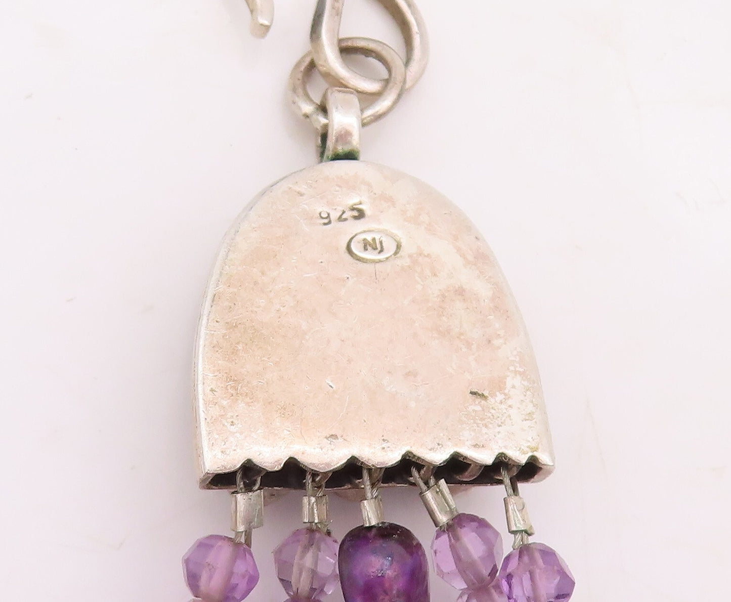 925 Sterling Silver Vintage Necklace Modernist Beaded Gemstone Chains  NE4348