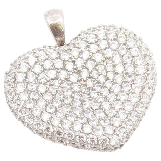 925 Sterling Silver Vintage Pendant Classic CZ Cluster Love Heart Charm  PT26644