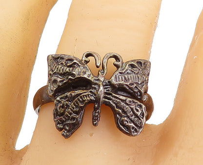 925 Sterling Silver  Vintage Oxidized Butterfly Motif Band Ring Sz 10.5 RG7321