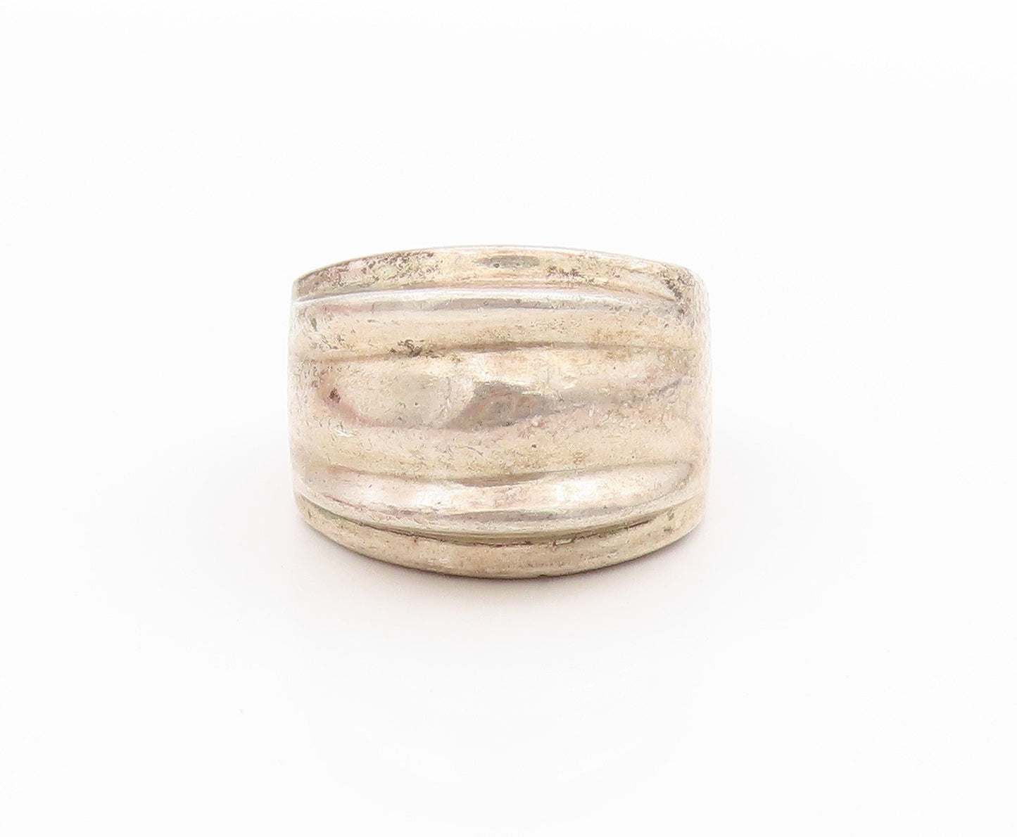 925 Sterling Silver Vintage Ring Chunky Triple Grooved Band Heavy Sz 8.5 RG33604