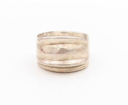 925 Sterling Silver Vintage Ring Chunky Triple Grooved Band Heavy Sz 8.5 RG33604