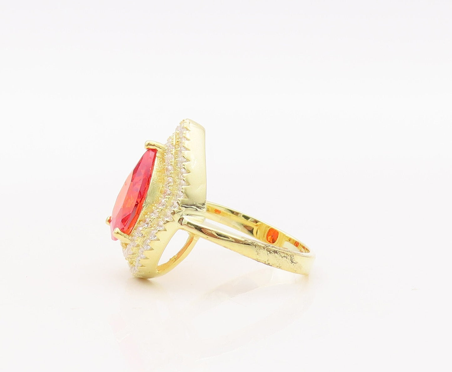 925 Sterling Silver Vintage Ring Gold Plated Red & White CZ Sz 7 RG29329