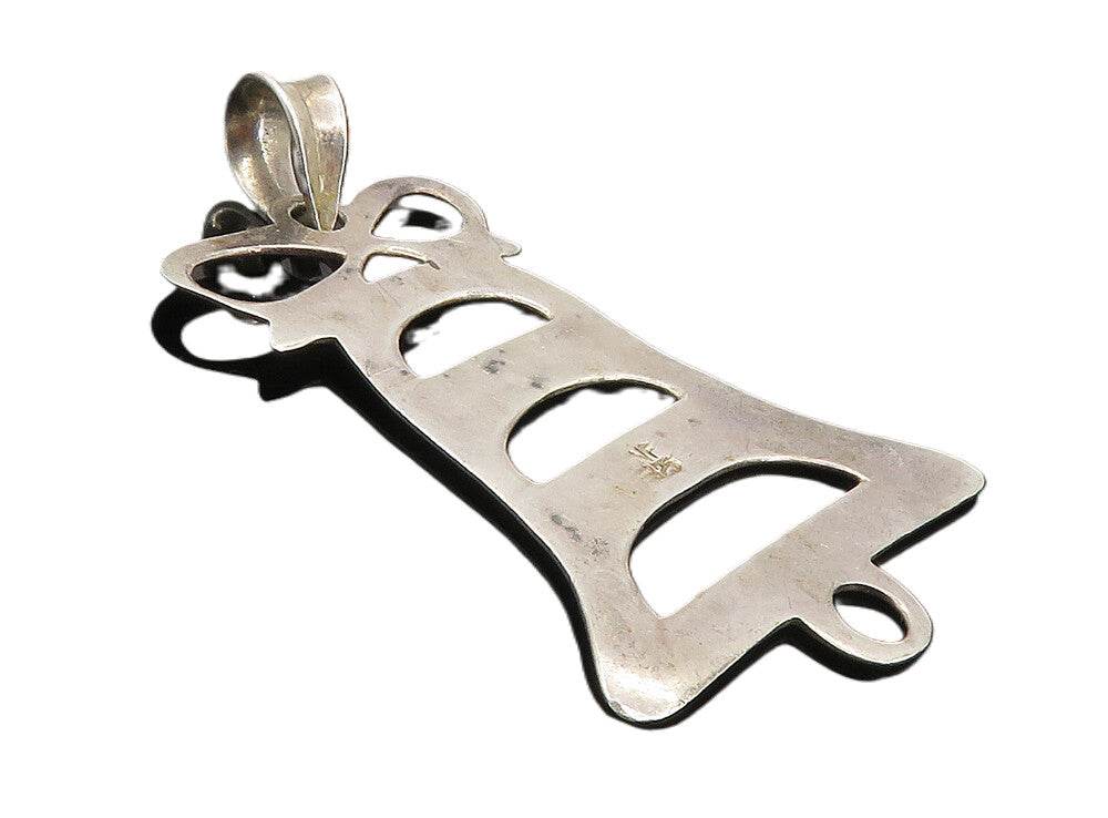 925 Sterling Silver  Vintage Cutout Bell Bow Tied Ribbon Drop Pendant  PT6424