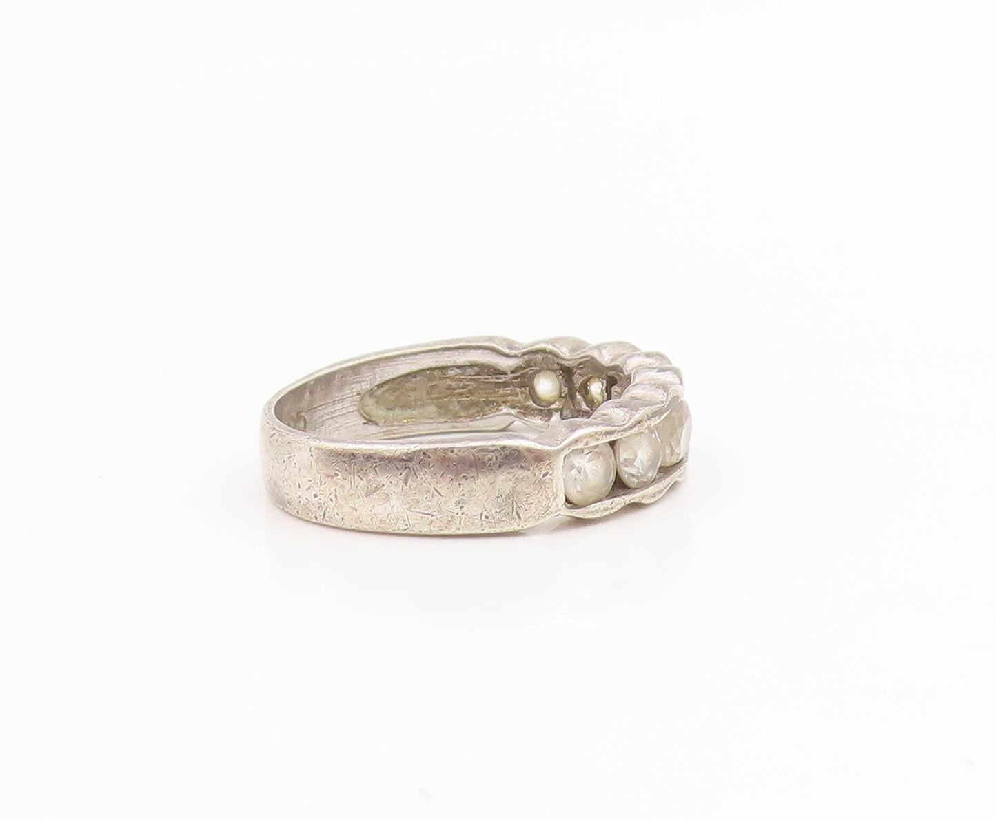 925 Sterling Silver Vintage Ring CZ Modernist Waved Design Band  Sz 6  RG34819