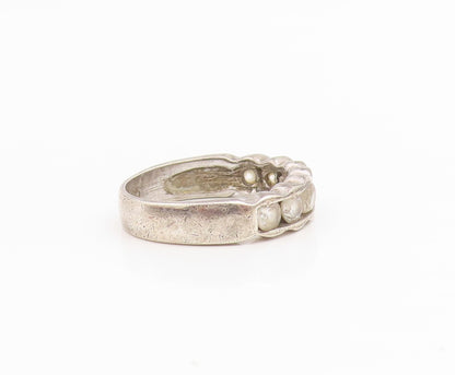 925 Sterling Silver Vintage Ring CZ Modernist Waved Design Band  Sz 6  RG34819