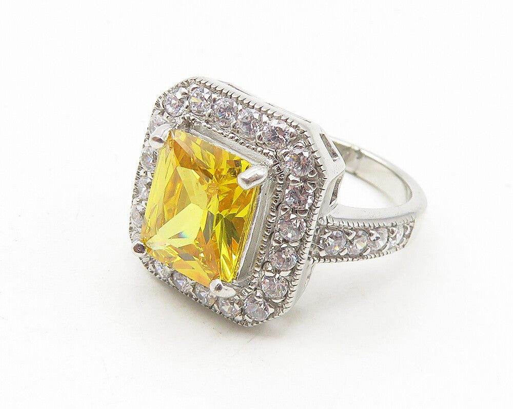 925 Sterling Silver  Yellow & White Cubic Zirconia Cocktail Ring Sz 7  RG10961