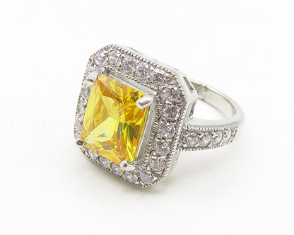 925 Sterling Silver  Yellow & White Cubic Zirconia Cocktail Ring Sz 7  RG10961
