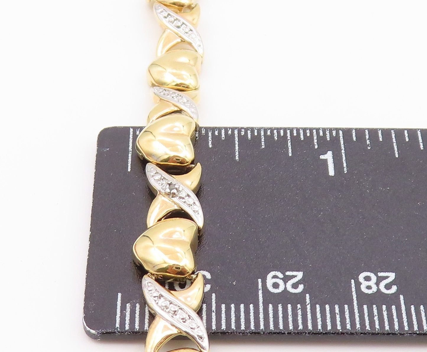 925 Sterling Silver  Genuine Diamonds Love Hearts XO Chain Bracelet  BT7583
