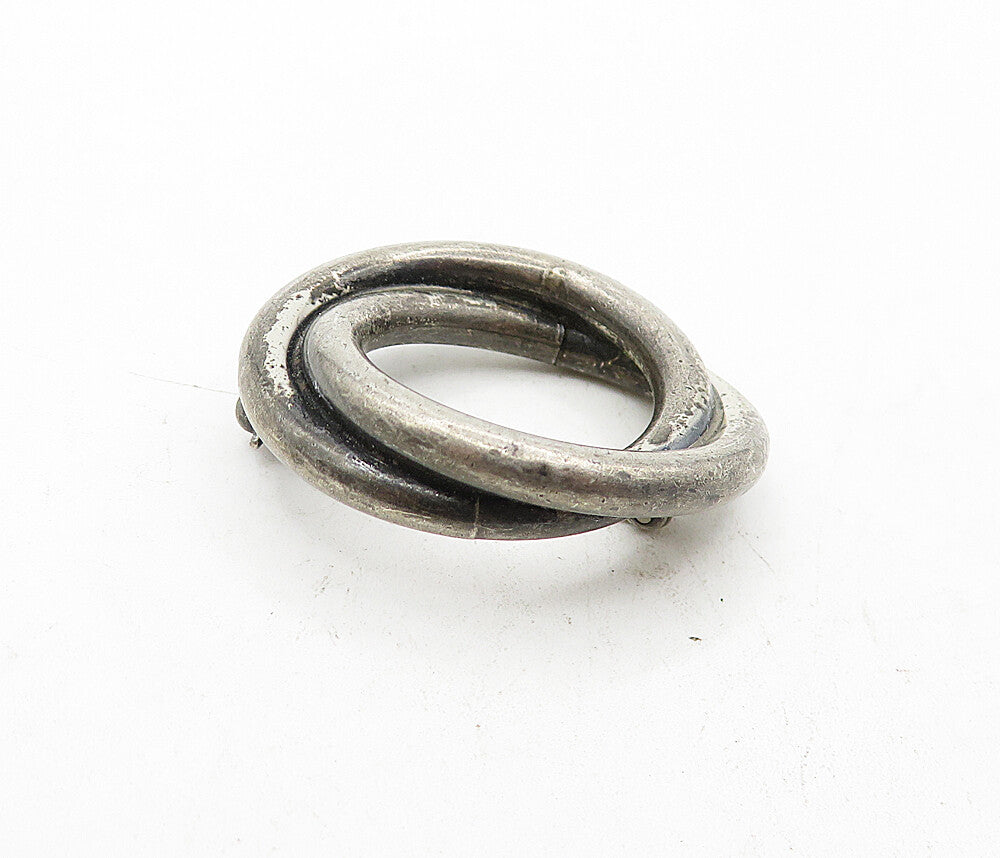 925 Sterling Silver  Vintage Petite Dark Tone Open Circle Brooch Pin  BP1450