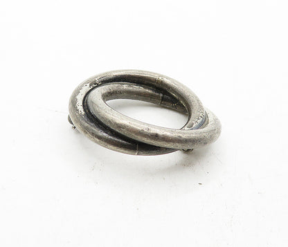 925 Sterling Silver  Vintage Petite Dark Tone Open Circle Brooch Pin  BP1450