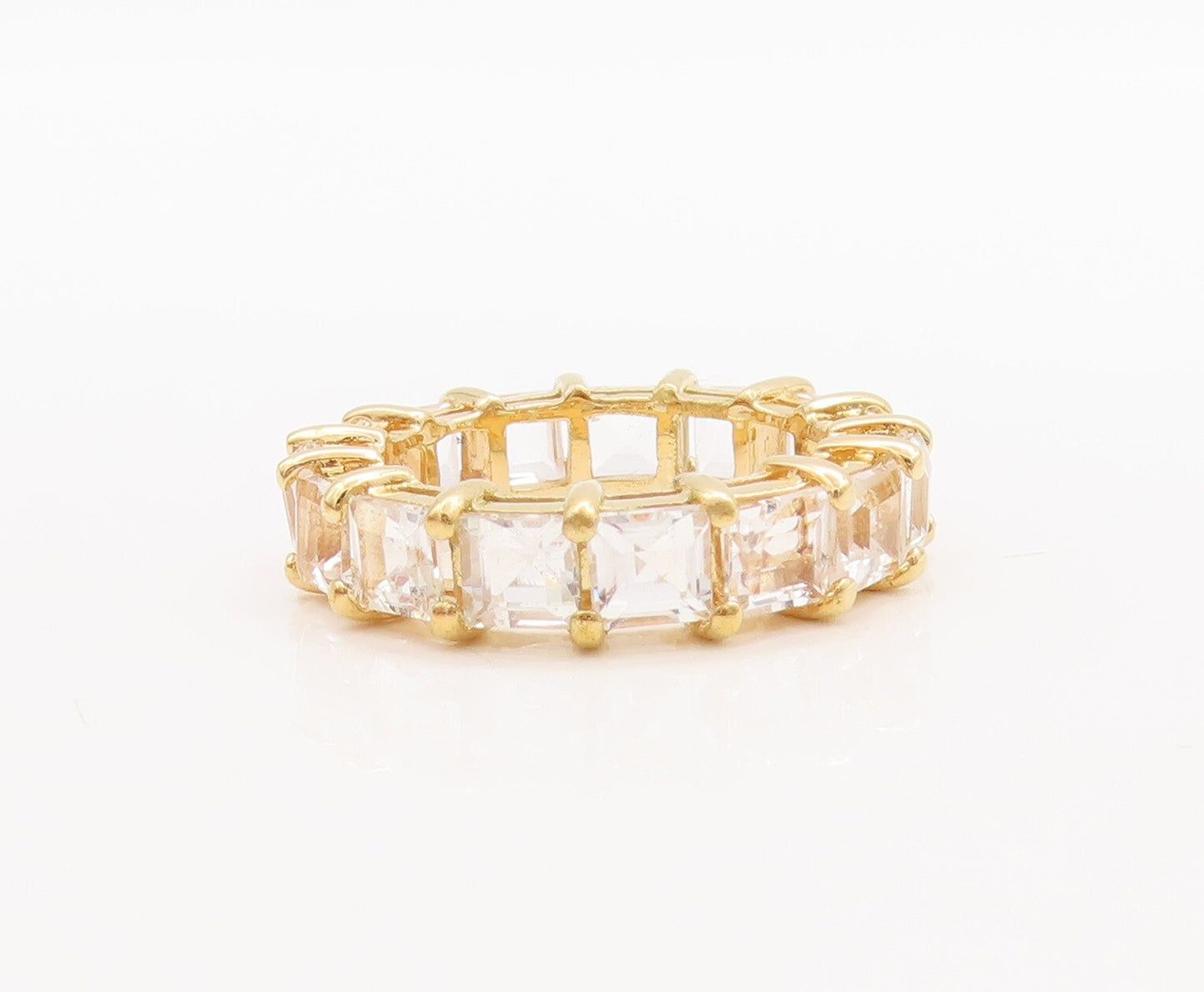 925 Sterling Silver Vintage Ring Gold Plated Square Cut 360 CZ Band Sz 6 RG29573