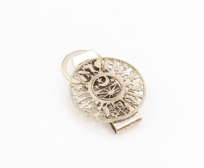 925 Sterling Silver Vintage Money Clip Celestial Zodiac Calendar Pin   TR4066