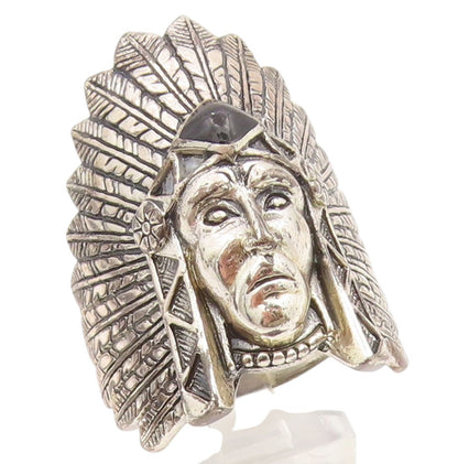 925 Sterling Silver Vintage Ring SILVER CLOUD Onyx Native Chief  Sz 11  RG35353