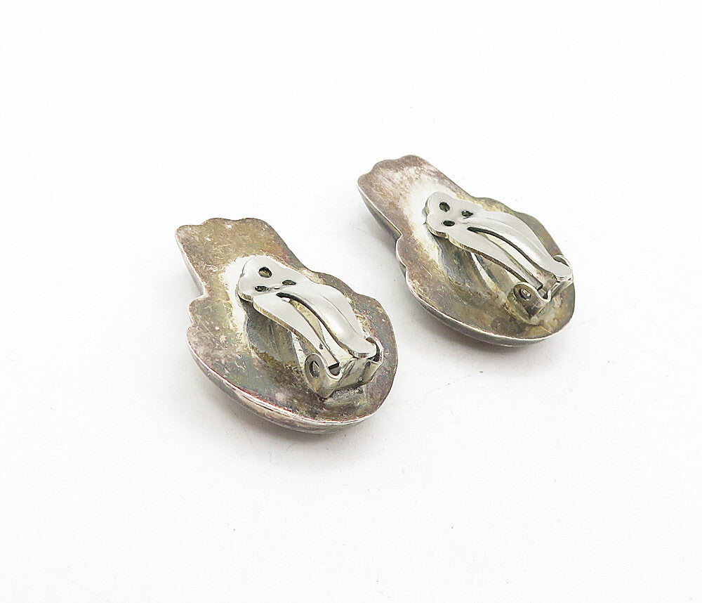 MEXICO 925 Sterling Silver  Vintage Fluted Design Non Pierce Earrings  EG3836