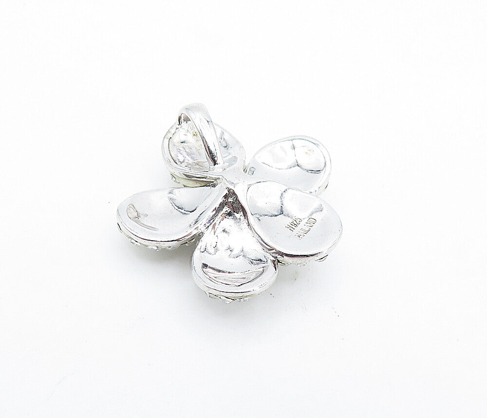 925 Sterling Silver  Sparkling Cubic Zirconia Shiny Flower Pendant  PT3050
