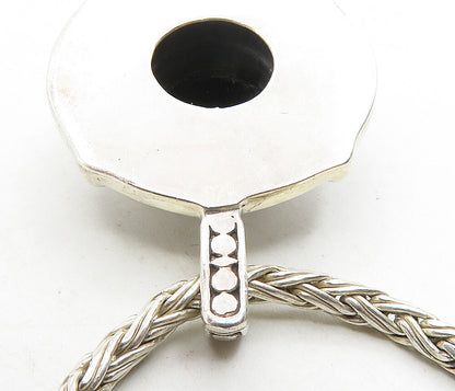 925 Sterling Silver  Vintage Cabochon Black Onyx Swirl Chain Necklace  NE1792