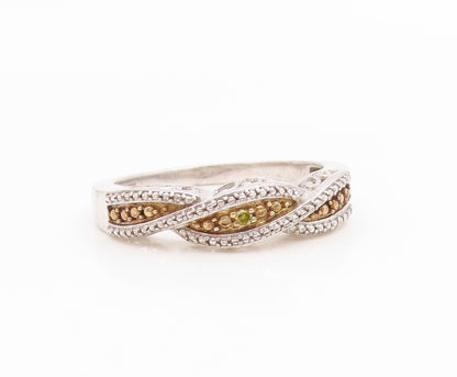925 Sterling Silver Vintage Ring Two Tone CZ Intertwined Band  Sz 11  RG35952