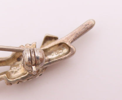 925 Silver  Vintage Beautiful Garnet & Multi Stone Flower Brooch Pin  BP9774