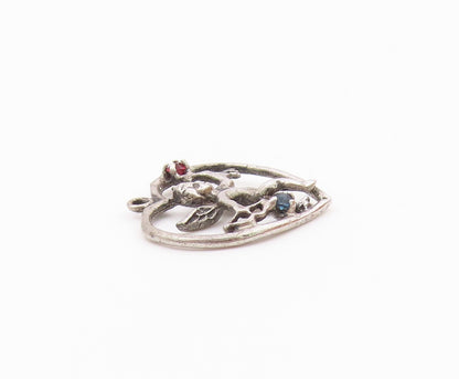 925 Sterling Silver  Vintage Pink & Blue Topaz Angel Heart Pendant  PT15704