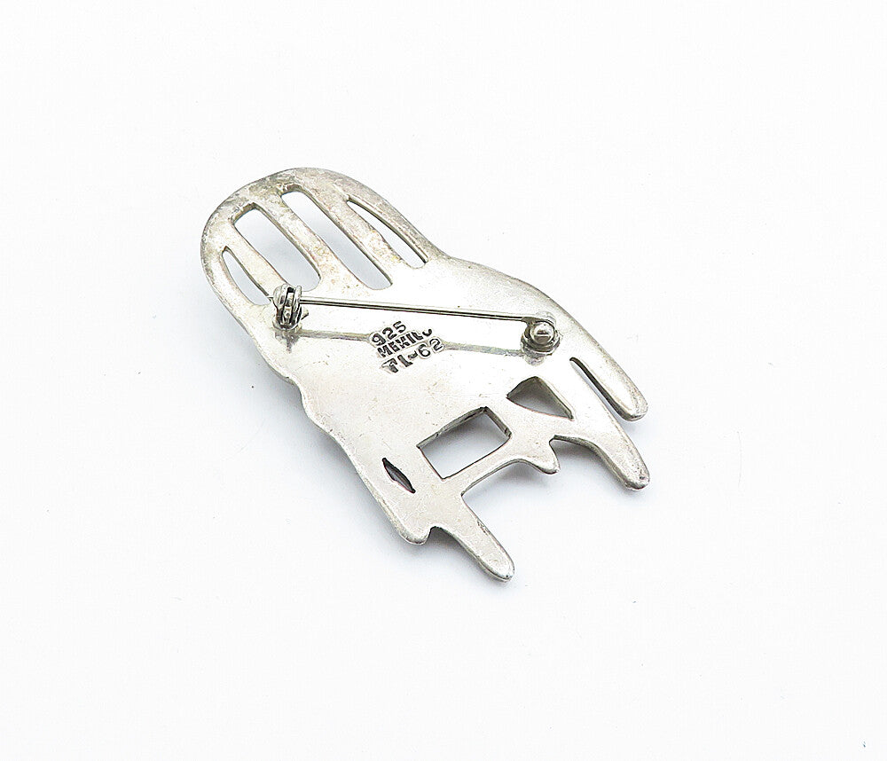 MEXICO 925 Sterling Silver  Vintage Oxidized Cat In Chair Brooch Pin  BP2642
