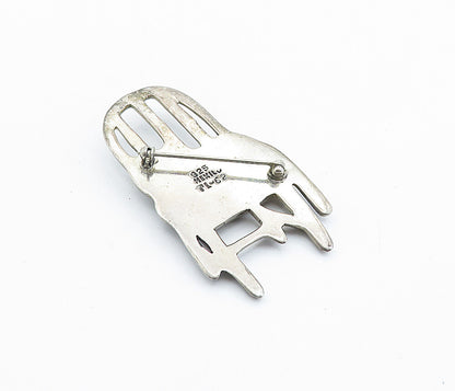 MEXICO 925 Sterling Silver  Vintage Oxidized Cat In Chair Brooch Pin  BP2642