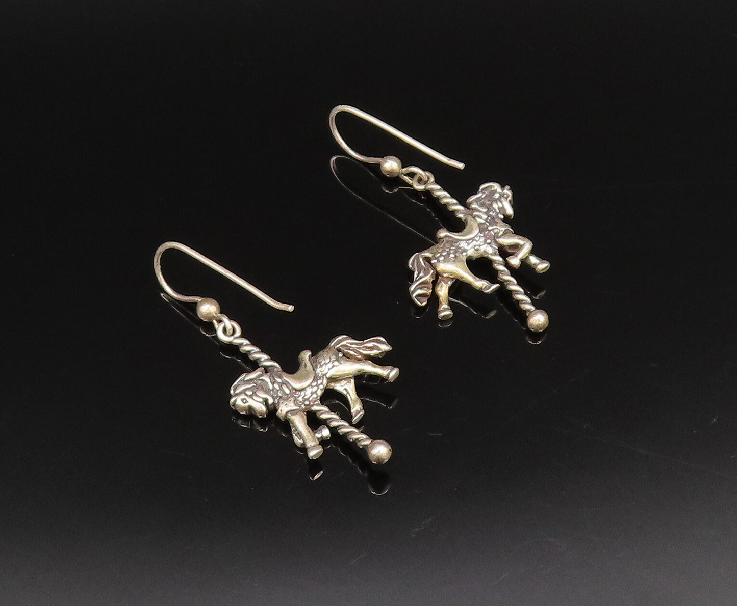 925 Sterling Silver  Vintage Carousel Horse Dangle Earrings  EG12052