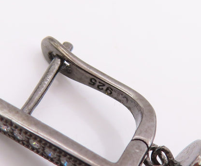 925 Sterling Silver Vintage Earrings CZ Dark Tone Geometric Cone Dangle  EG14222