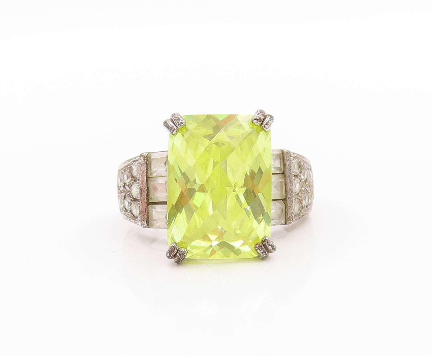 925 Sterling Silver Vintage Ring Green CZ & White Topaz Band  Sz 8  RG33369