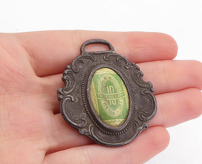 925 Sterling Silver  Vintage Antique Oxidized Green Trading Stamp  TR1207