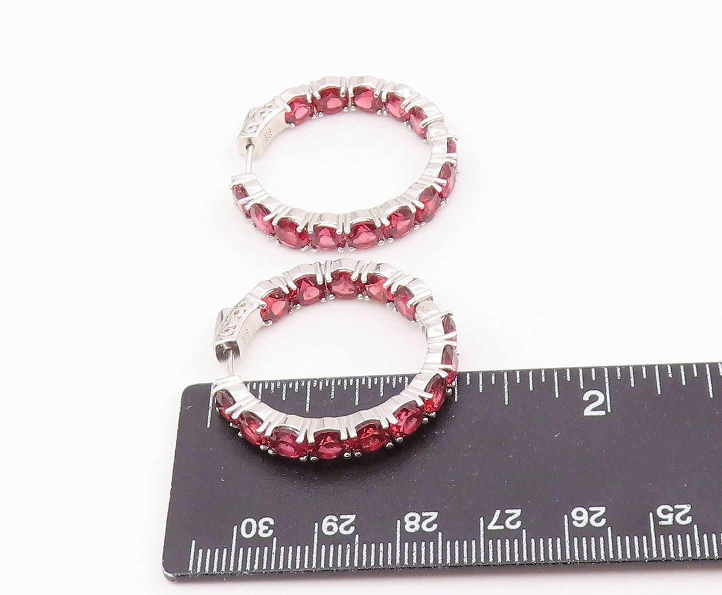 925 Sterling Silver Vintage Earrings Modernist Round Cut Topaz Hoops  EG14455
