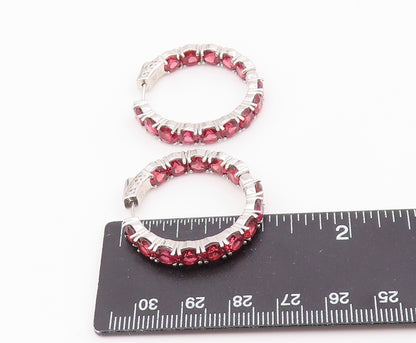 925 Sterling Silver Vintage Earrings Modernist Round Cut Topaz Hoops  EG14455