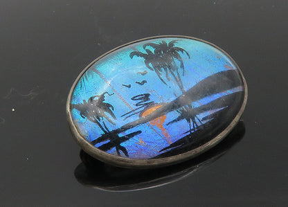 STERLING BAR 925 Silver  Vintage Morpho Butterfly Wing Brooch Pin  BP4031