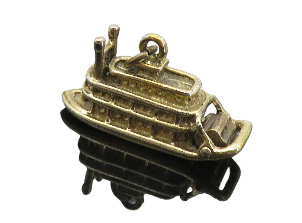 925 Sterling Silver  Vintage Petite Hollow Ferry Boat Drop Pendant  PT6428