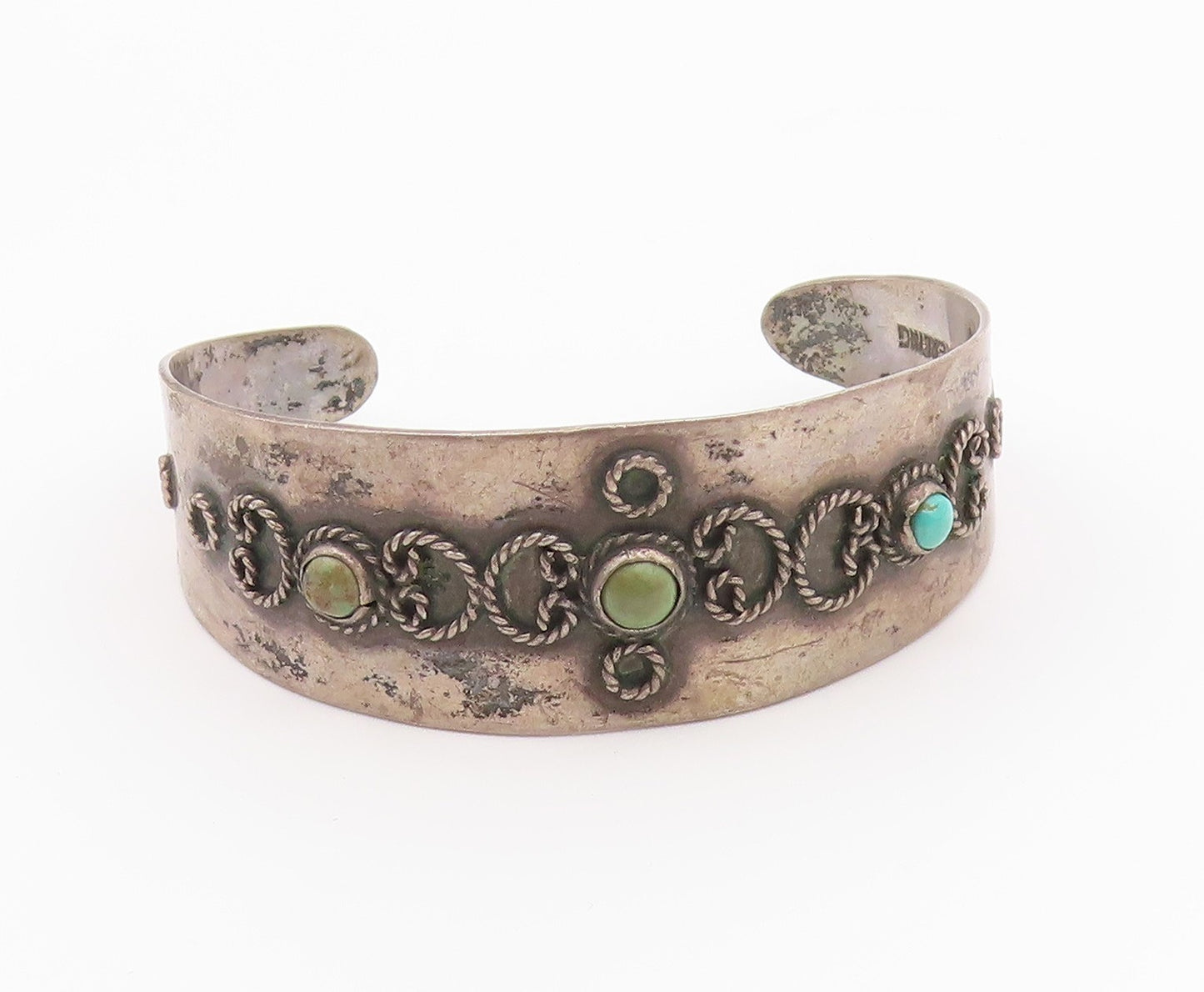 MEXICO 925 Silver  Vintage Antique Turquoise Twist Cuff Bracelet  BT9211