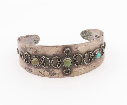 MEXICO 925 Silver  Vintage Antique Turquoise Twist Cuff Bracelet  BT9211