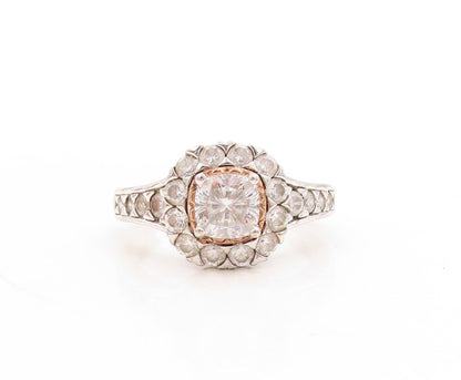 925 Sterling Silver Vintage Ring Square Cut Halo Round Cut CZ  Sz 9  RG31581