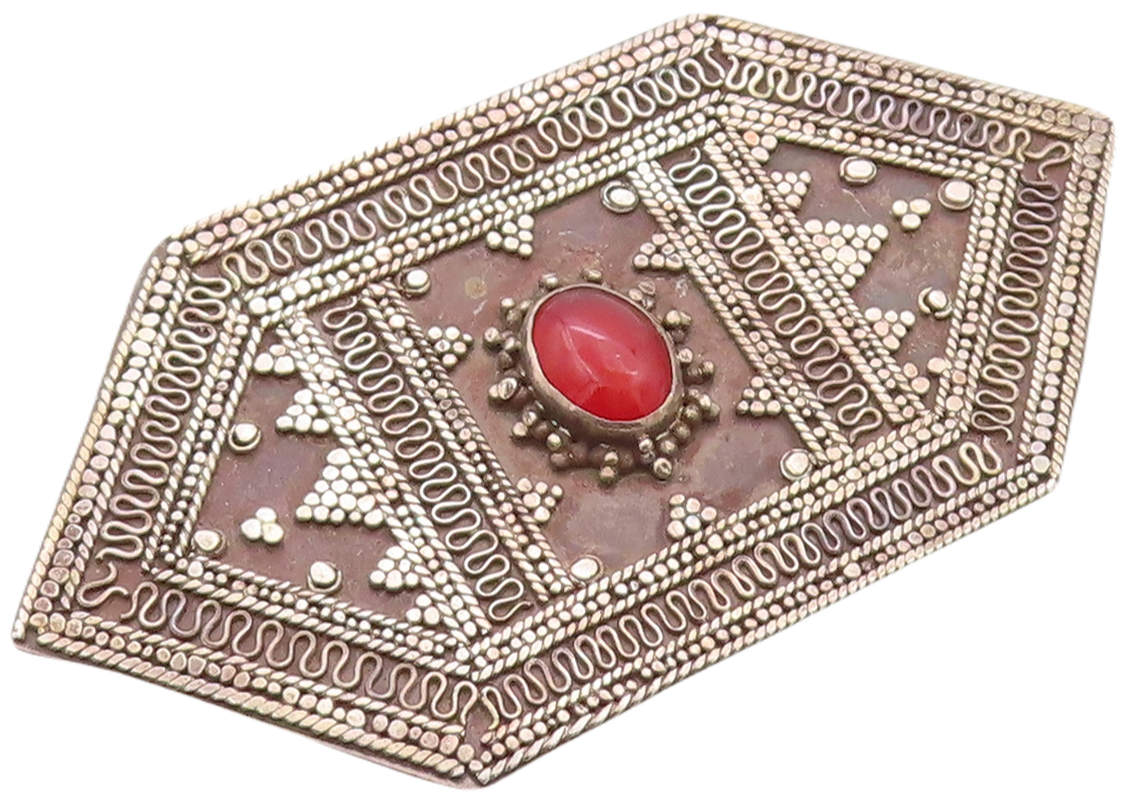 925 Sterling Silver Vintage Brooch Pin Antique Design Carved Gemstone  BP11268