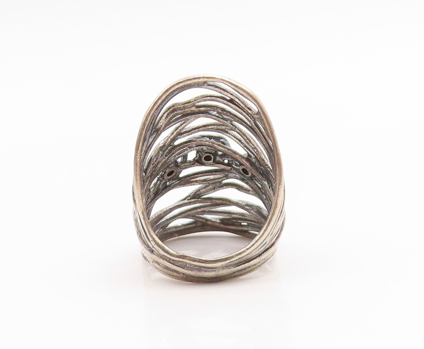 925 Sterling Silver Vintage Ring ISRAEL Spinel Brutalist Band  Sz 7.5  RG35840